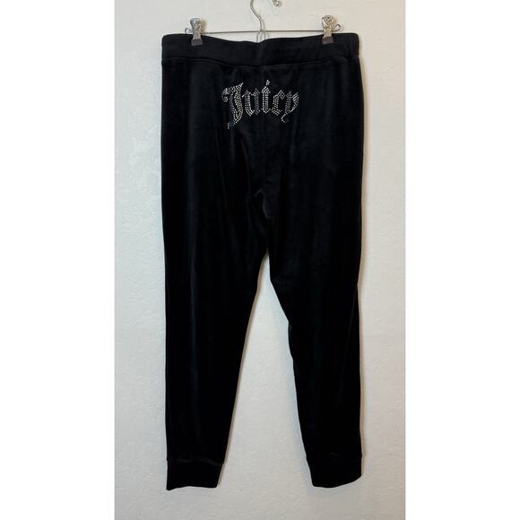 Juicy Couture Velour Rhinestone Joggers Womens Large Black Drawstring Y2K - Picture 1 of 4